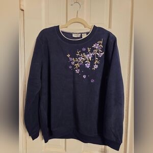 Madison Taylor Dark Blue Sweatshirt with Lavender Floral Embroidery